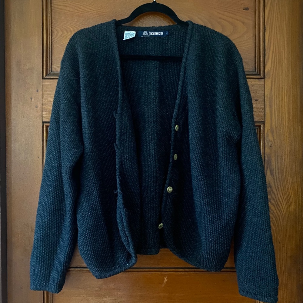 French Connection 100% wool - pure new wool v-neck chunky cardigan sweater